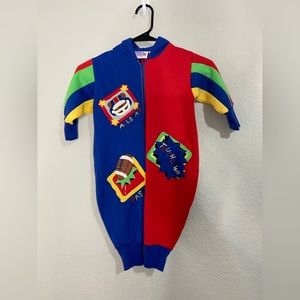 Vintage Michelle’s Kids Color Block Sleeper Footed Pajamas 90s Football